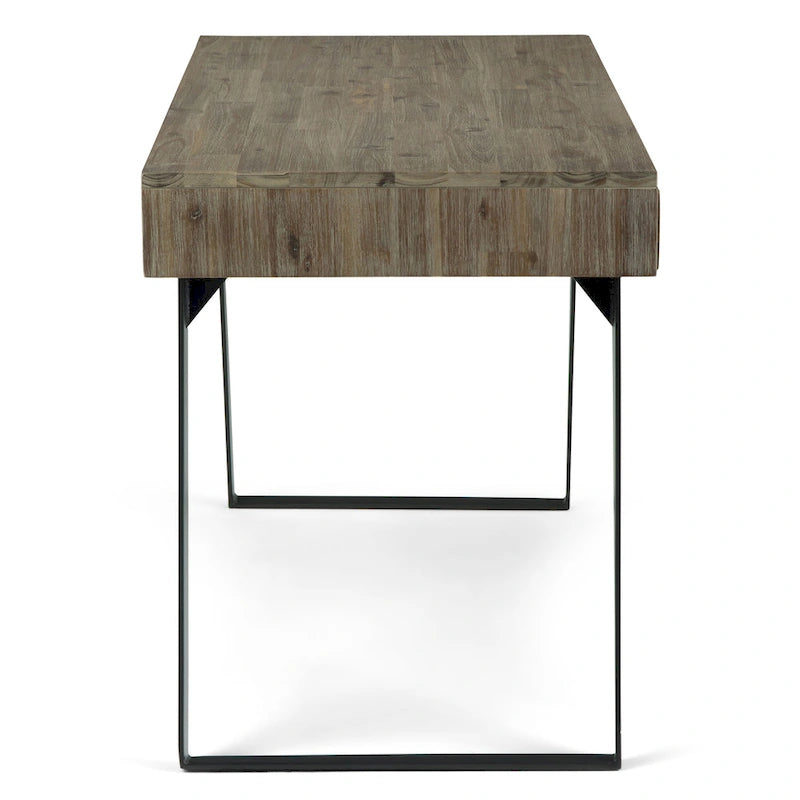 Modern Industrial Solid Wood Desk with Keyboard Tray & 2 Drawers