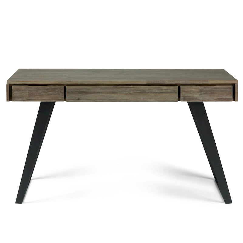 Modern Industrial Solid Wood Desk with Keyboard Tray & 2 Drawers