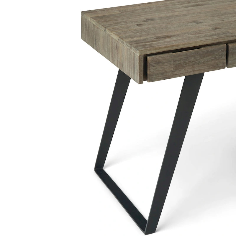 Modern Industrial Solid Wood Desk with Keyboard Tray & 2 Drawers