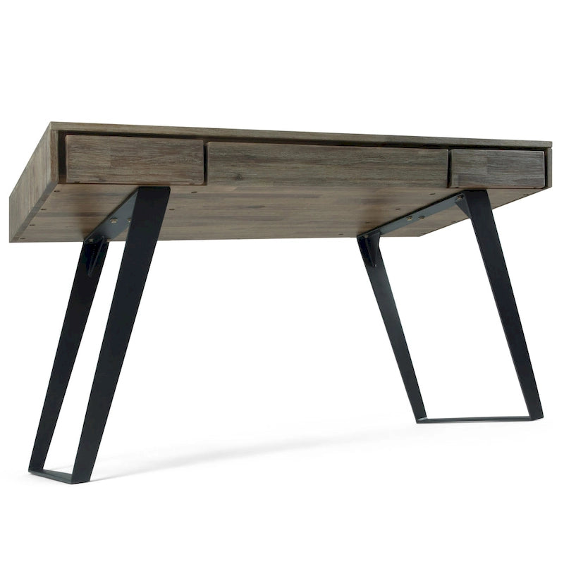 Modern Industrial Solid Wood Desk with Keyboard Tray & 2 Drawers