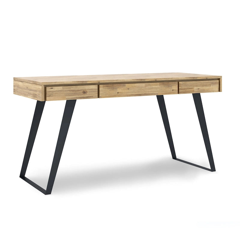 Modern Industrial Solid Wood Desk with Keyboard Tray & 2 Drawers