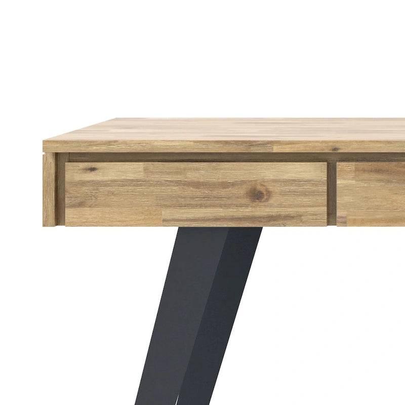Modern Industrial Solid Wood Desk with Keyboard Tray & 2 Drawers