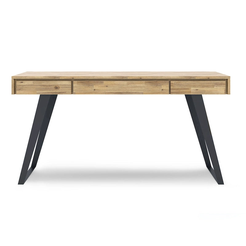 Modern Industrial Solid Wood Desk with Keyboard Tray & 2 Drawers