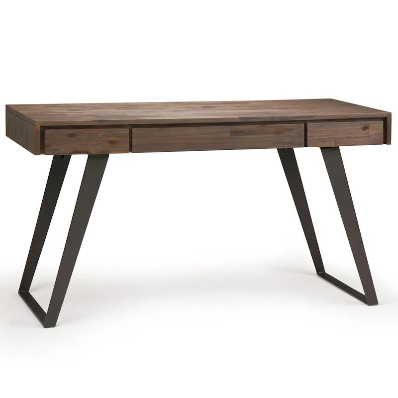 Modern Industrial Solid Wood Desk with Keyboard Tray & 2 Drawers