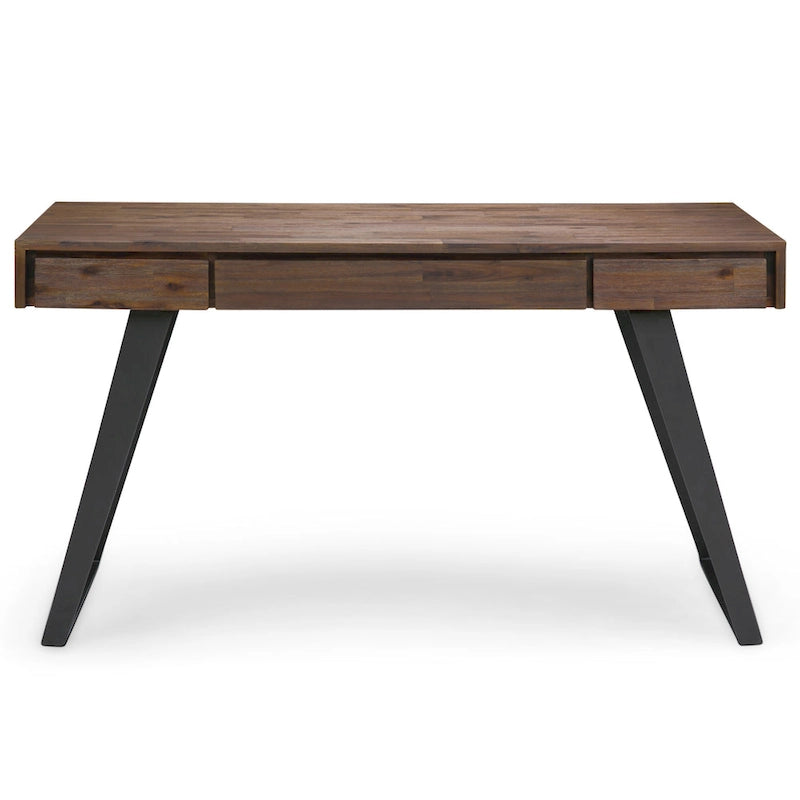 Modern Industrial Solid Wood Desk with Keyboard Tray & 2 Drawers