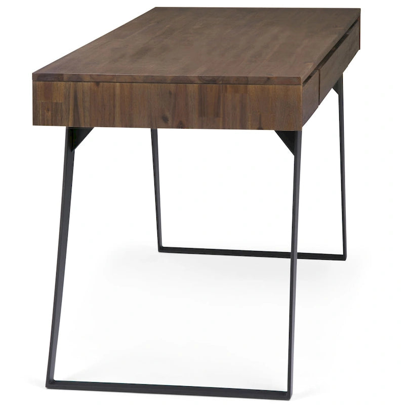 Modern Industrial Solid Wood Desk with Keyboard Tray & 2 Drawers