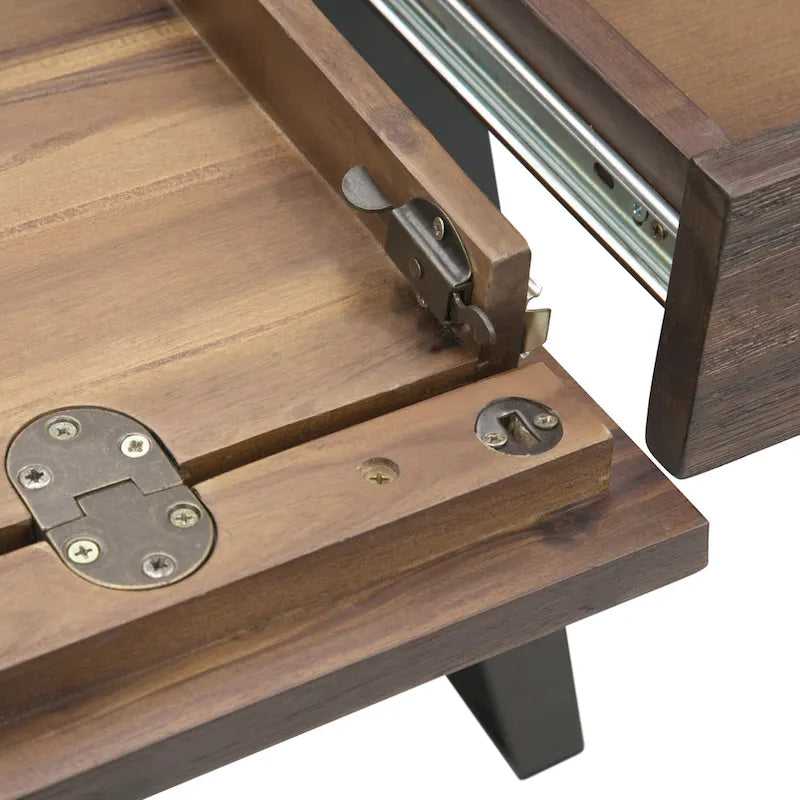 Modern Industrial Solid Wood Desk with Keyboard Tray & 2 Drawers