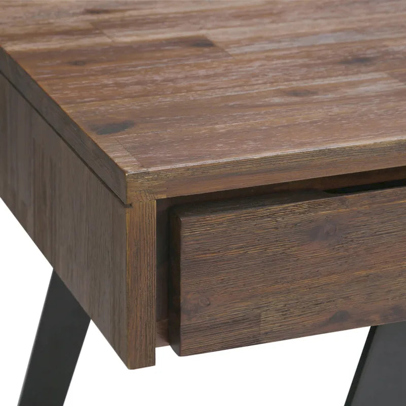 Modern Industrial Solid Wood Desk with Keyboard Tray & 2 Drawers