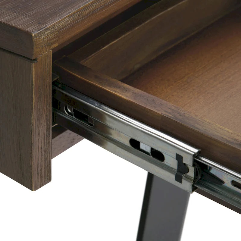 Modern Industrial Solid Wood Desk with Keyboard Tray & 2 Drawers