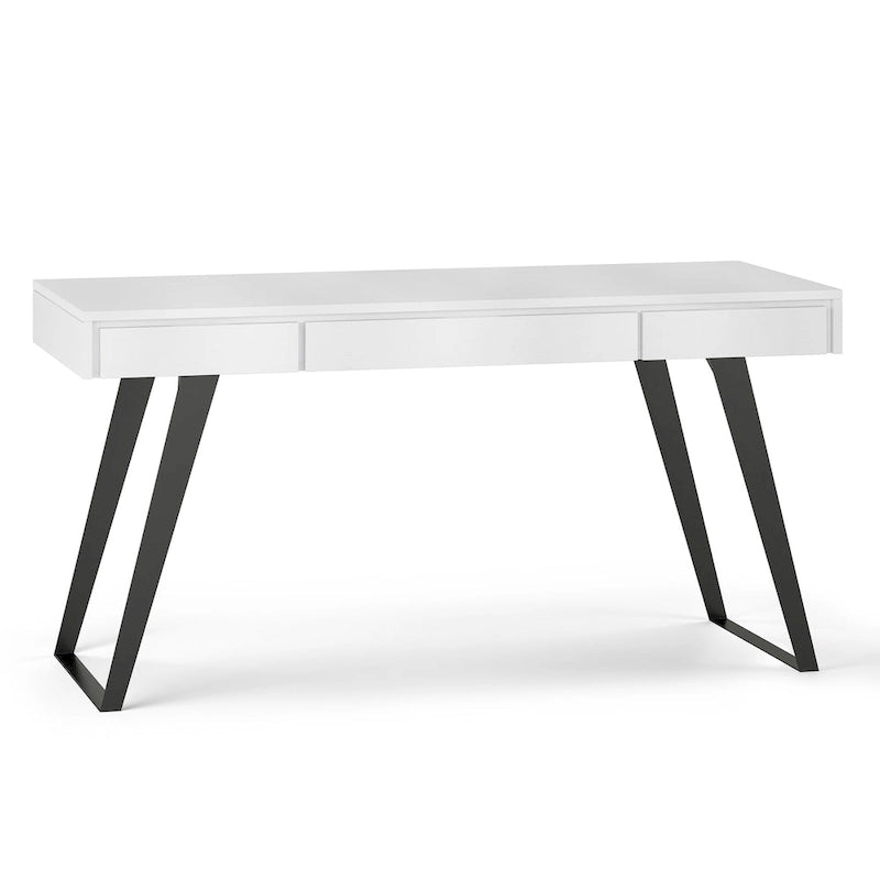 Modern Industrial Solid Wood Desk with Keyboard Tray & 2 Drawers