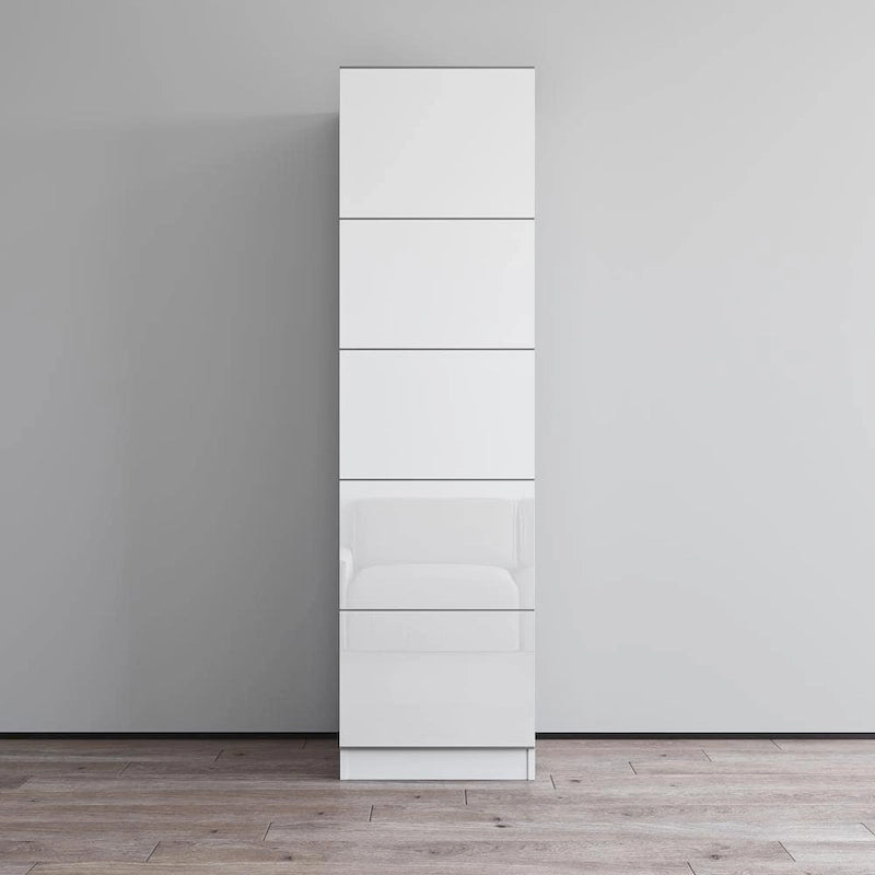 Armoire étroite et haute avec façades en verre brillant et corps mat – Design européen