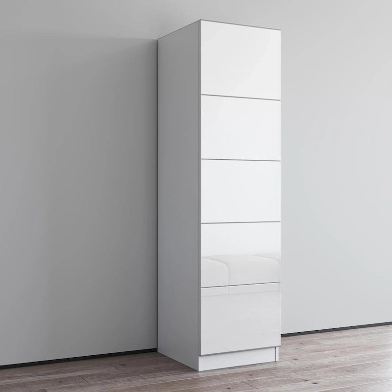 Tall Slim Wardrobe Armoire with Gloss Glass Fronts & Matte Body – European Design