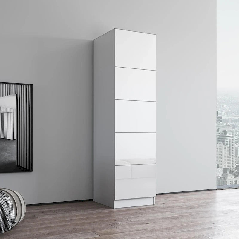 Tall Slim Wardrobe Armoire with Gloss Glass Fronts & Matte Body – European Design