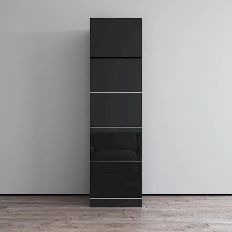 Tall Slim Wardrobe Armoire with Gloss Glass Fronts & Matte Body – European Design