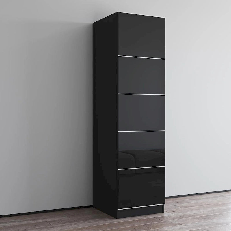 Tall Slim Wardrobe Armoire with Gloss Glass Fronts & Matte Body – European Design