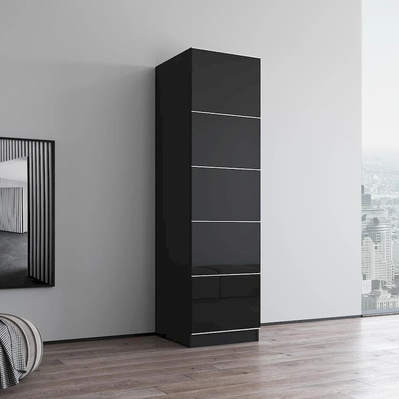 Tall Slim Wardrobe Armoire with Gloss Glass Fronts & Matte Body – European Design