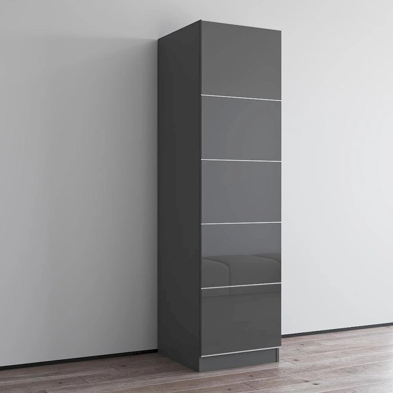 Tall Slim Wardrobe Armoire with Gloss Glass Fronts & Matte Body – European Design