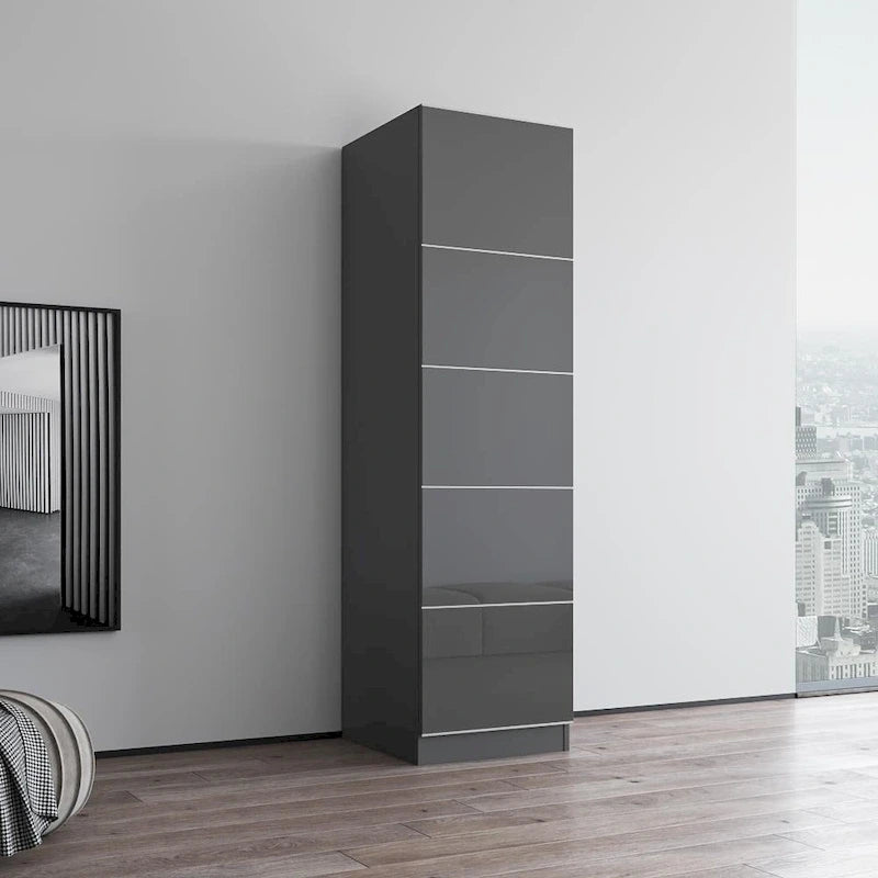Tall Slim Wardrobe Armoire with Gloss Glass Fronts & Matte Body – European Design