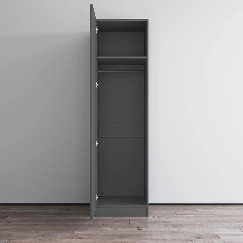 Tall Slim Wardrobe Armoire with Gloss Glass Fronts & Matte Body – European Design