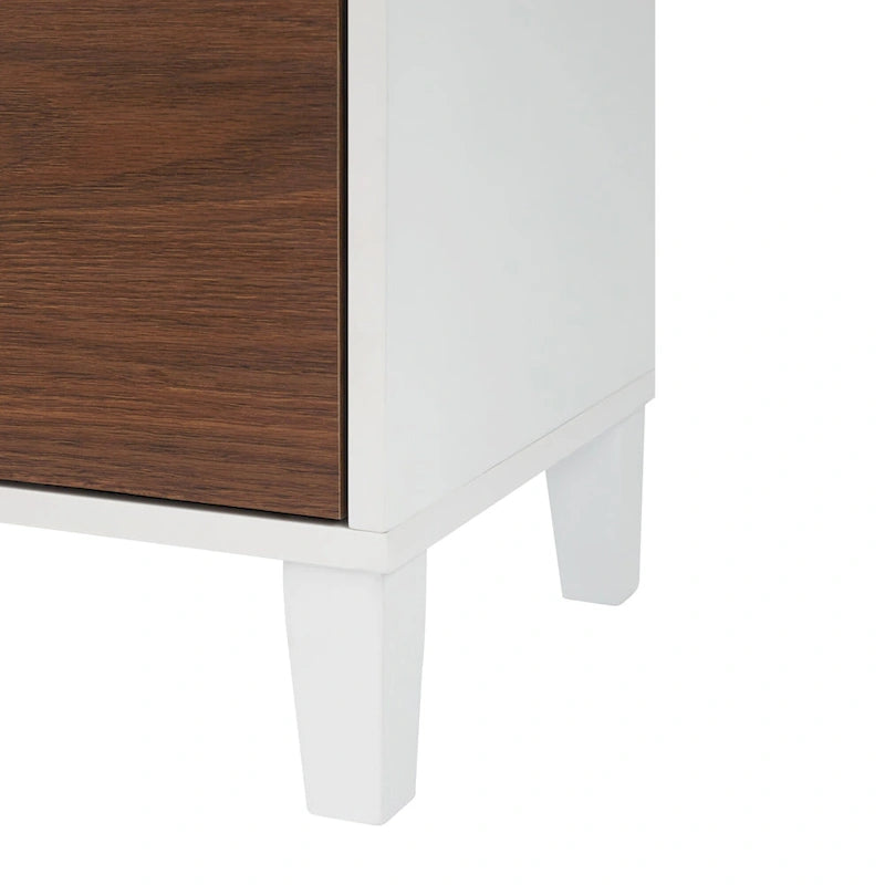 Mid-Century Modern Floor Storage Cabinet with Glass Door & Brass Pulls
