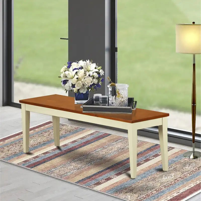 Solid Wood Dining Bench with Rubberwood Frame – Two-Tone Finish