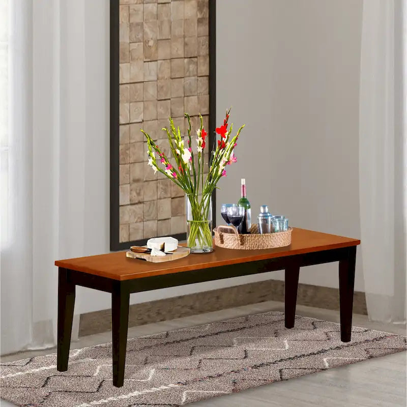 Solid Wood Dining Bench with Rubberwood Frame – Two-Tone Finish