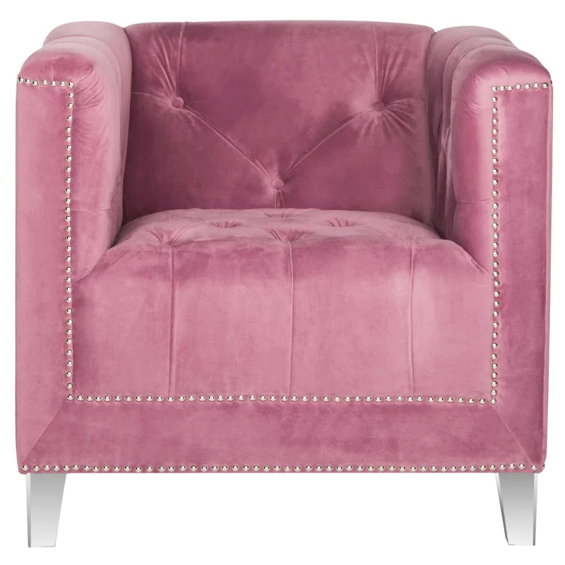 Hollywood Glam Club Chair with Silver Nailhead Trim & Lucite Legs