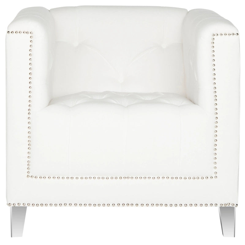 Fauteuil de club Hollywood Glam avec clous décoratifs argentés et pieds en lucite