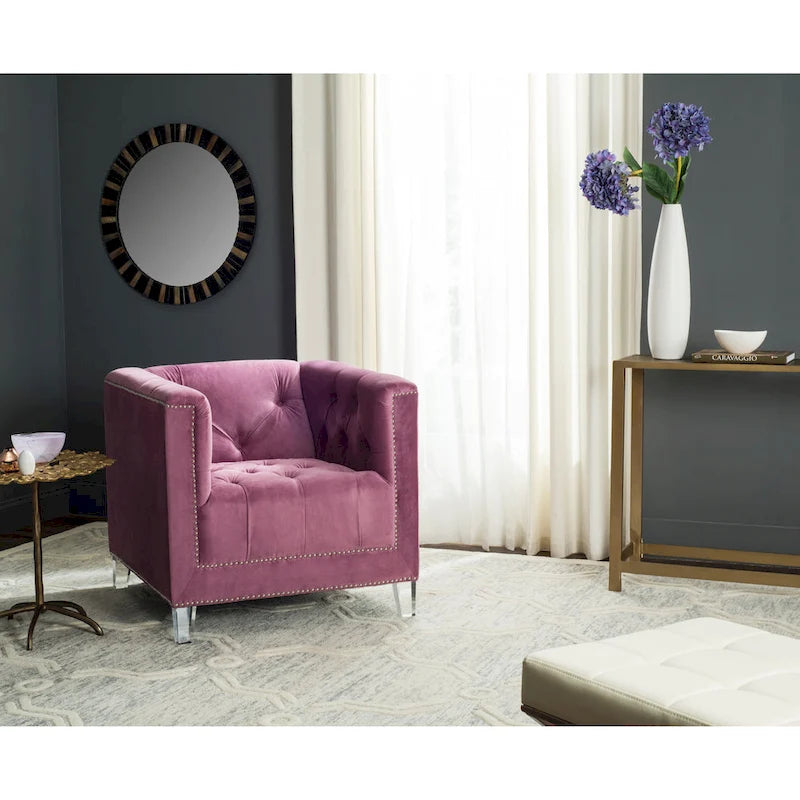 Hollywood Glam Club Chair with Silver Nailhead Trim & Lucite Legs
