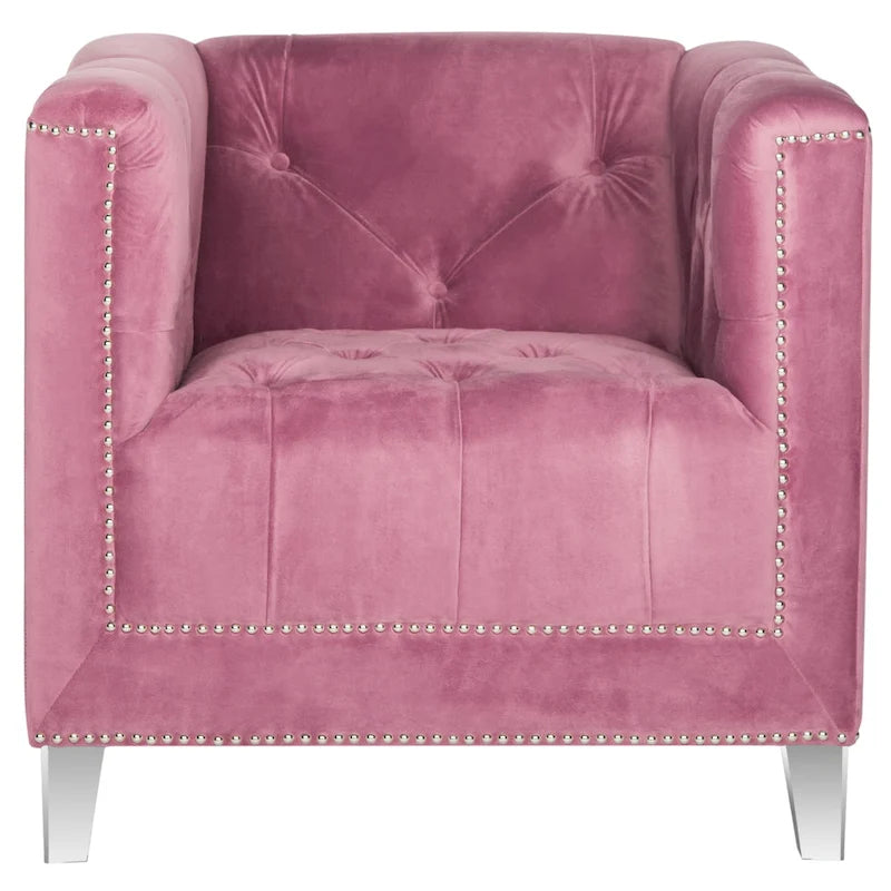Hollywood Glam Club Chair with Silver Nailhead Trim & Lucite Legs