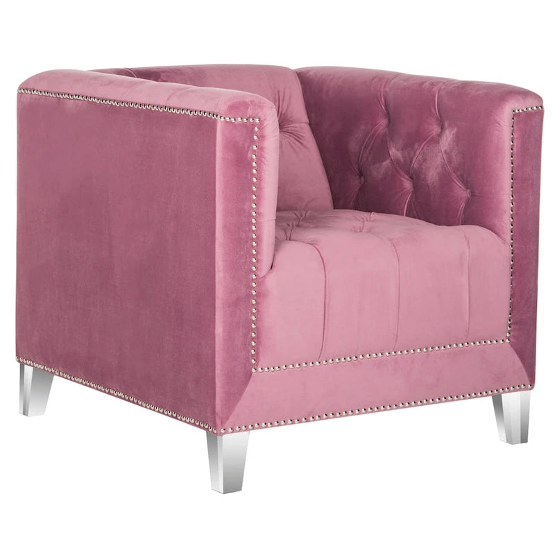 Hollywood Glam Club Chair with Silver Nailhead Trim & Lucite Legs