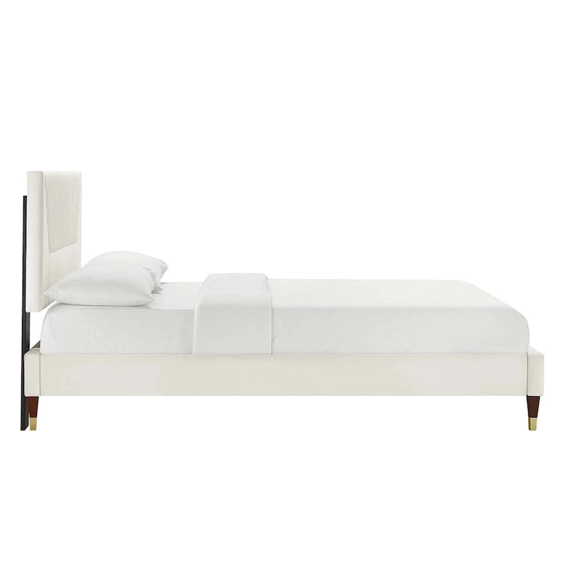 King Platform Bed with Channel-Tufted Headboard & Performance Velvet Upholstery