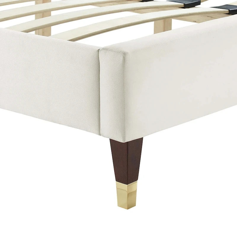 King Platform Bed with Channel-Tufted Headboard & Performance Velvet Upholstery