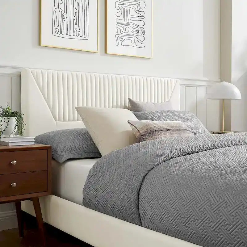 King Platform Bed with Channel-Tufted Headboard & Performance Velvet Upholstery