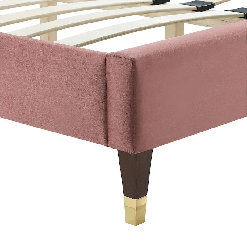King Platform Bed with Channel-Tufted Headboard & Performance Velvet Upholstery