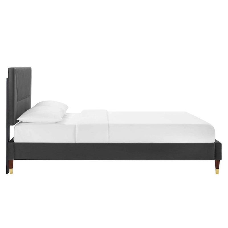 King Platform Bed with Channel-Tufted Headboard & Performance Velvet Upholstery