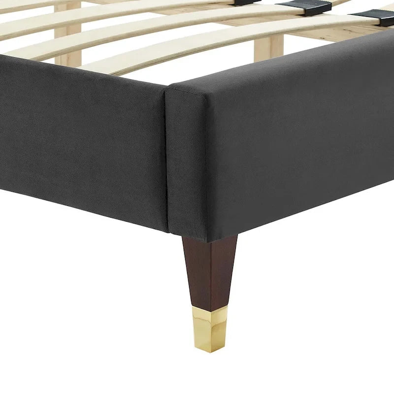 King Platform Bed with Channel-Tufted Headboard & Performance Velvet Upholstery