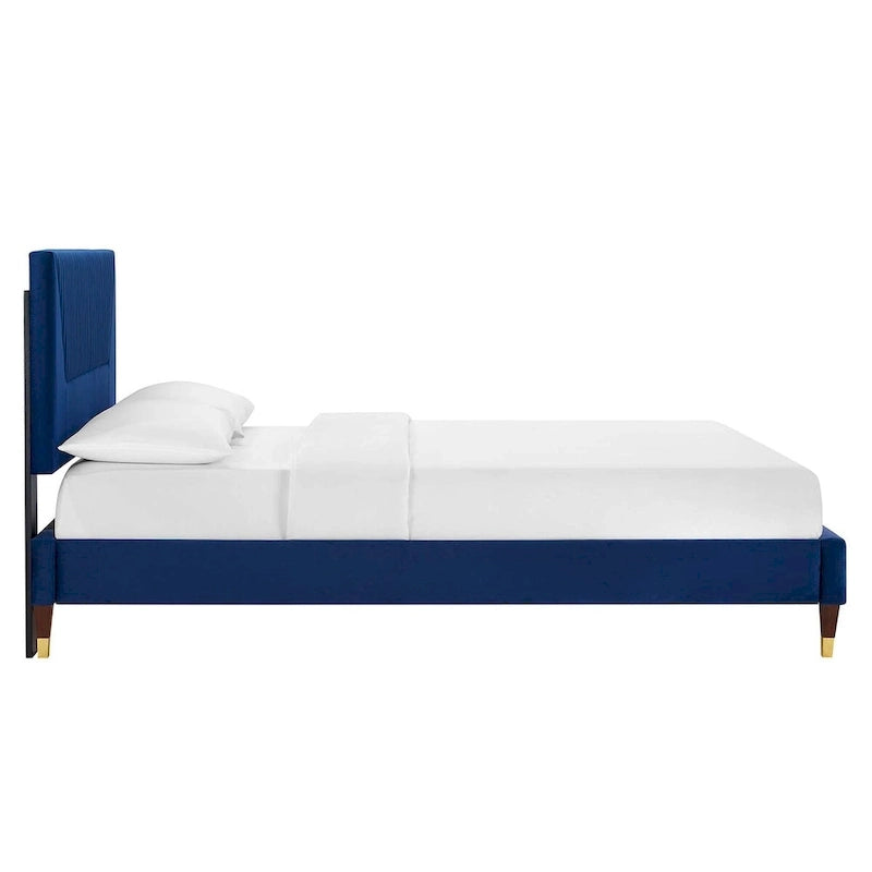 King Platform Bed with Channel-Tufted Headboard & Performance Velvet Upholstery