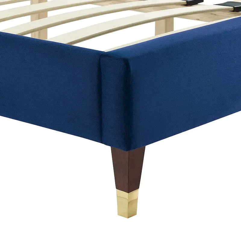 King Platform Bed with Channel-Tufted Headboard & Performance Velvet Upholstery