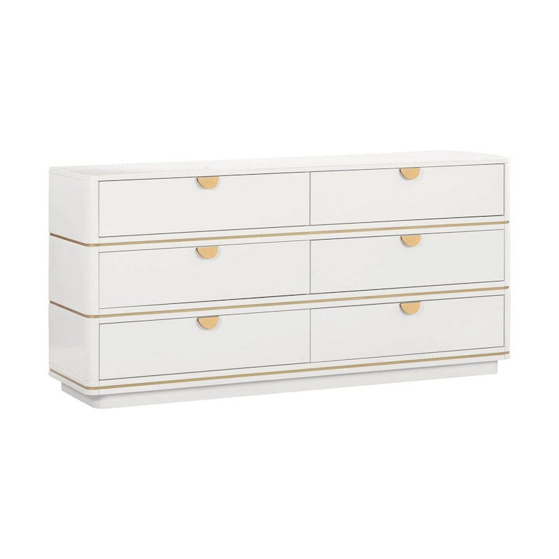 6-Drawer Art Deco Dresser with Brass Pulls & Soft-Close Drawers – Acacia Wood
