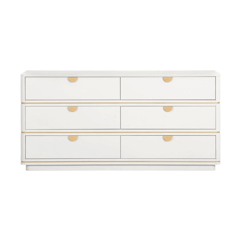 6-Drawer Art Deco Dresser with Brass Pulls & Soft-Close Drawers – Acacia Wood