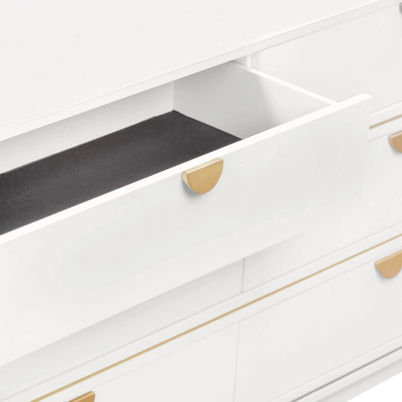 6-Drawer Art Deco Dresser with Brass Pulls & Soft-Close Drawers – Acacia Wood