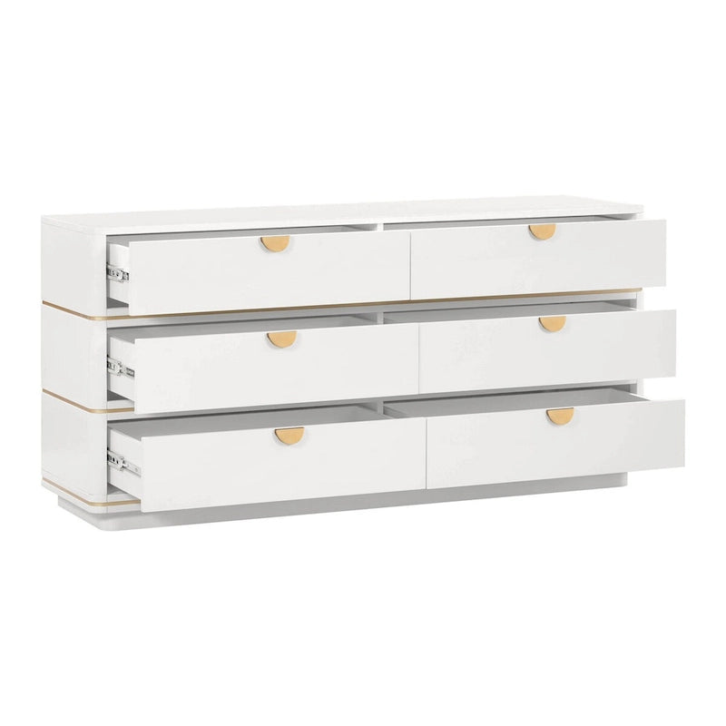 6-Drawer Art Deco Dresser with Brass Pulls & Soft-Close Drawers – Acacia Wood