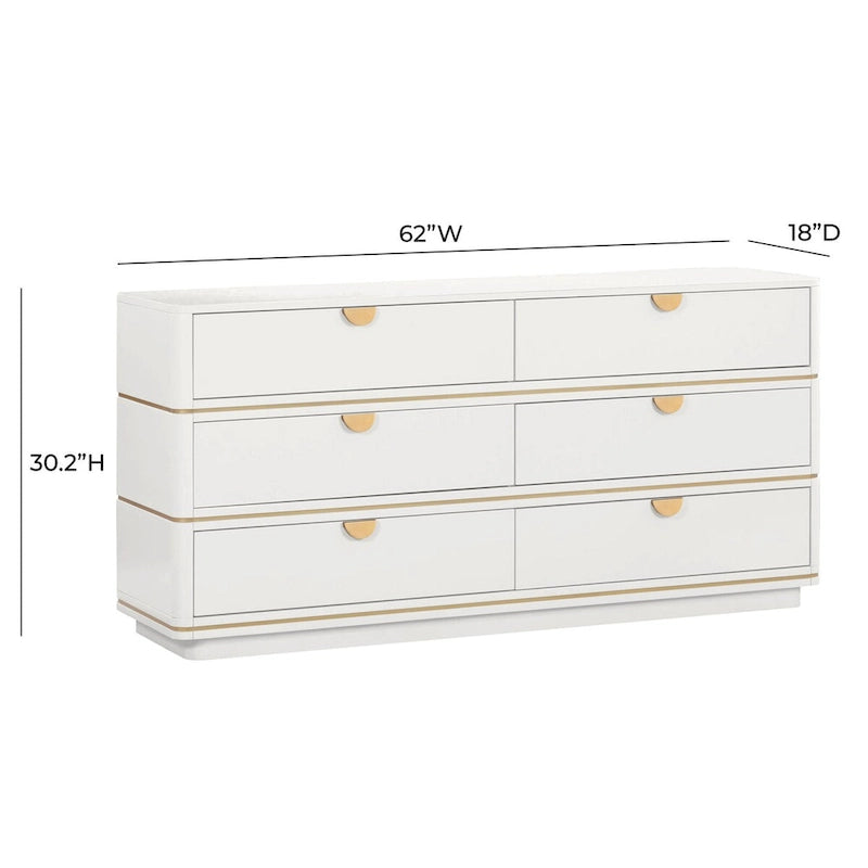 6-Drawer Art Deco Dresser with Brass Pulls & Soft-Close Drawers – Acacia Wood