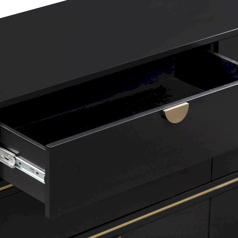 6-Drawer Art Deco Dresser with Brass Pulls & Soft-Close Drawers – Acacia Wood