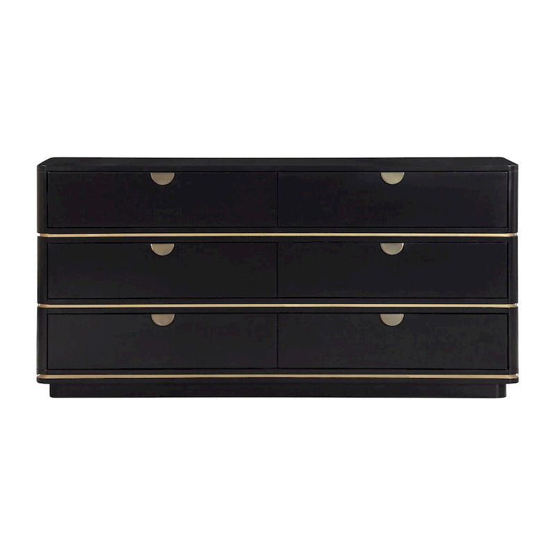 6-Drawer Art Deco Dresser with Brass Pulls & Soft-Close Drawers – Acacia Wood