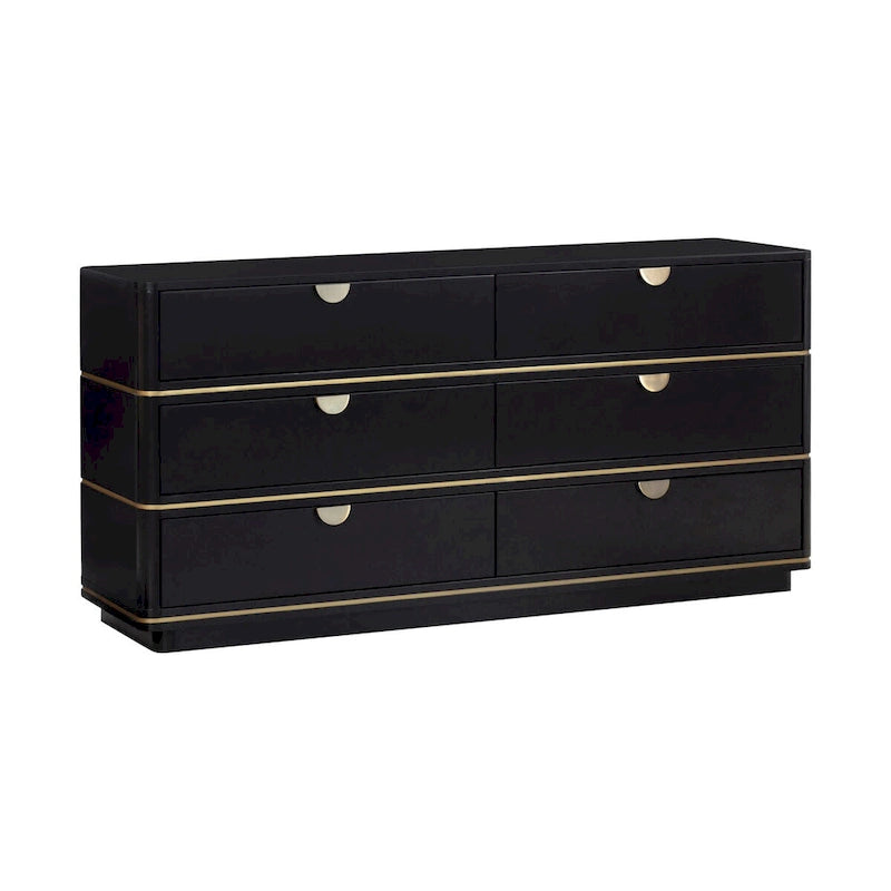 6-Drawer Art Deco Dresser with Brass Pulls & Soft-Close Drawers – Acacia Wood
