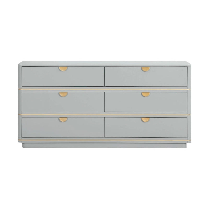 6-Drawer Art Deco Dresser with Brass Pulls & Soft-Close Drawers – Acacia Wood