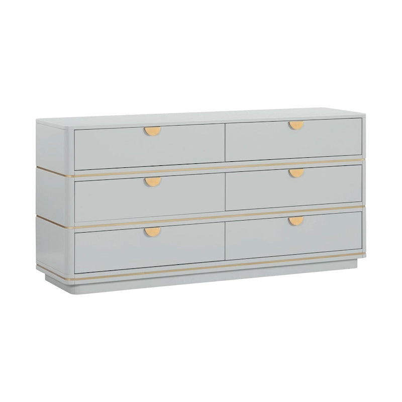 6-Drawer Art Deco Dresser with Brass Pulls & Soft-Close Drawers – Acacia Wood