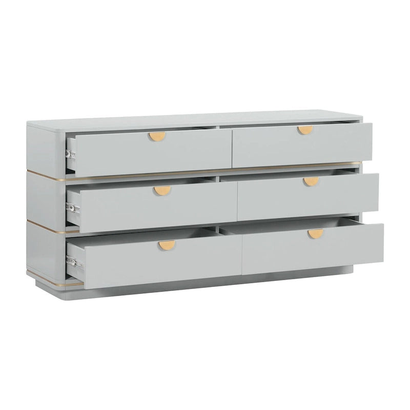 6-Drawer Art Deco Dresser with Brass Pulls & Soft-Close Drawers – Acacia Wood